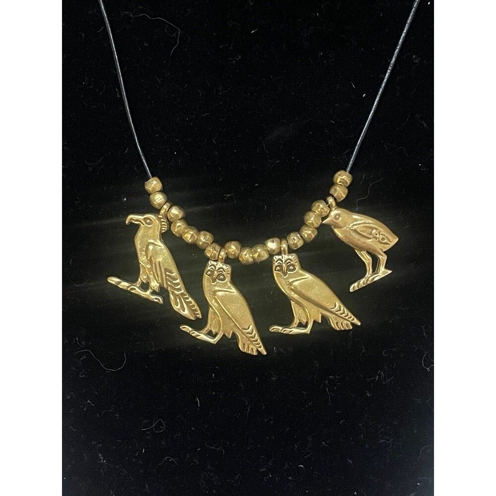 MMA Metropolitan Museum Art Vtg horned owl quail hawk amulet charm necklace 1970
